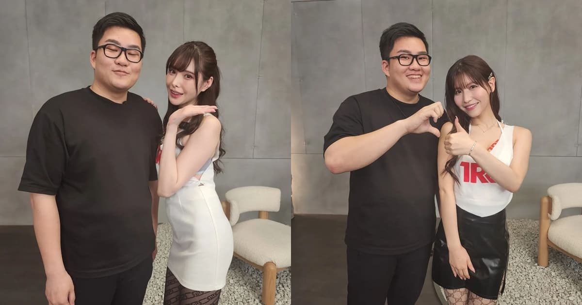 Joeman跟日本一線AV女優新有菜(左圖右)、櫻桃空(右圖右)合作拍攝影片。(翻攝自Joeman臉書)