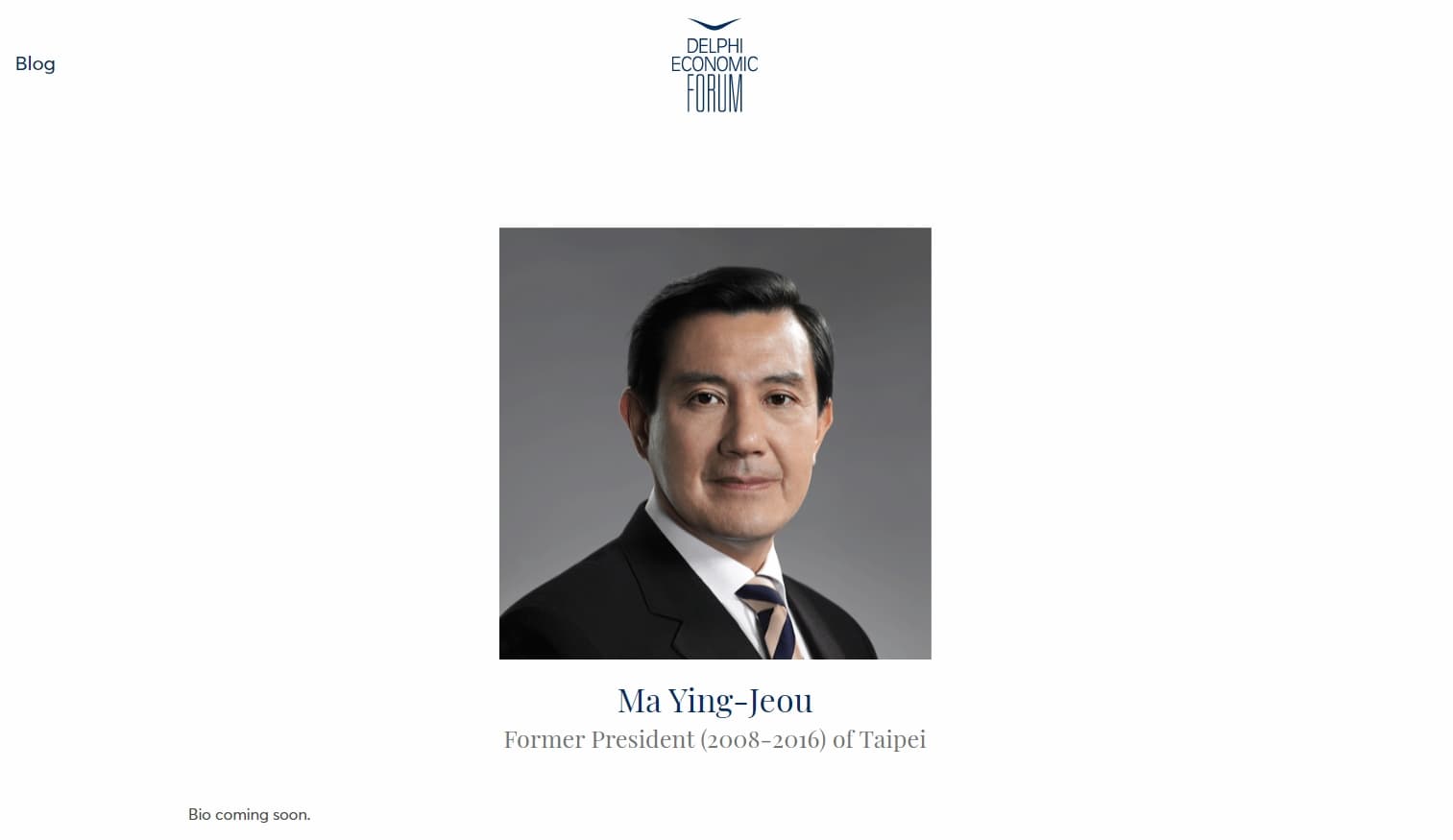 馬英九的頭銜在德爾菲論壇官網上被改成了台北前總統。(翻攝自德爾菲論壇官網)
