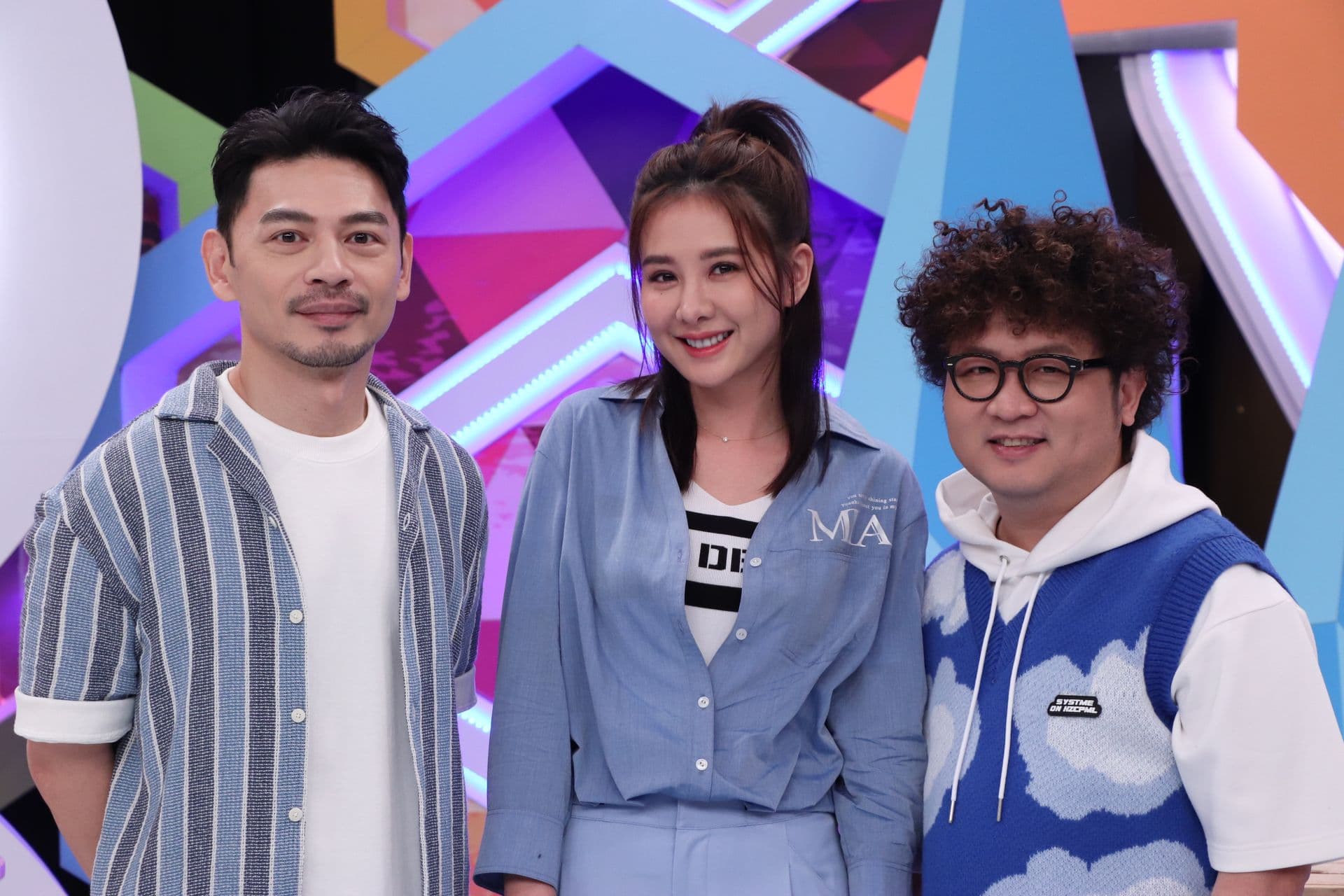阿Ken(左起)、安心亞、納豆合體錄影。(中天提供)