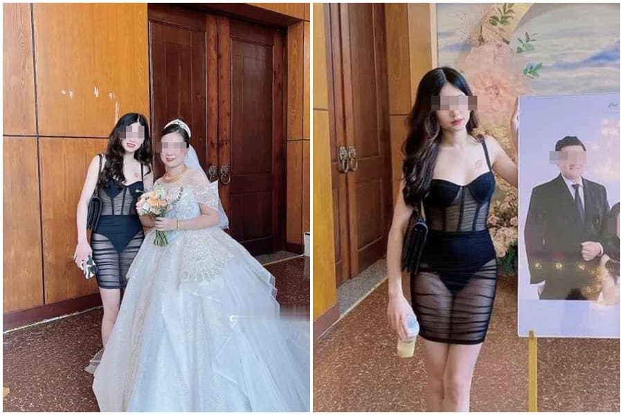 長髮正妹參加婚禮的穿著引發討論。(翻攝自臉書)