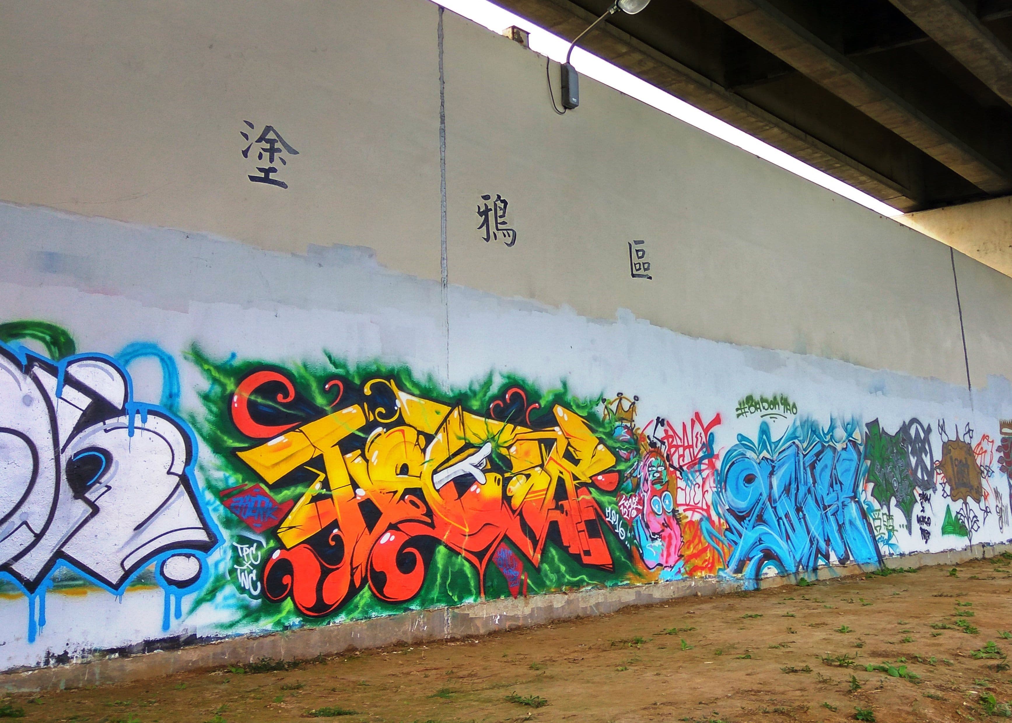 塗鴉牆上的作品最長可以保持4個月，供他人欣賞。（北市府水利處提供）