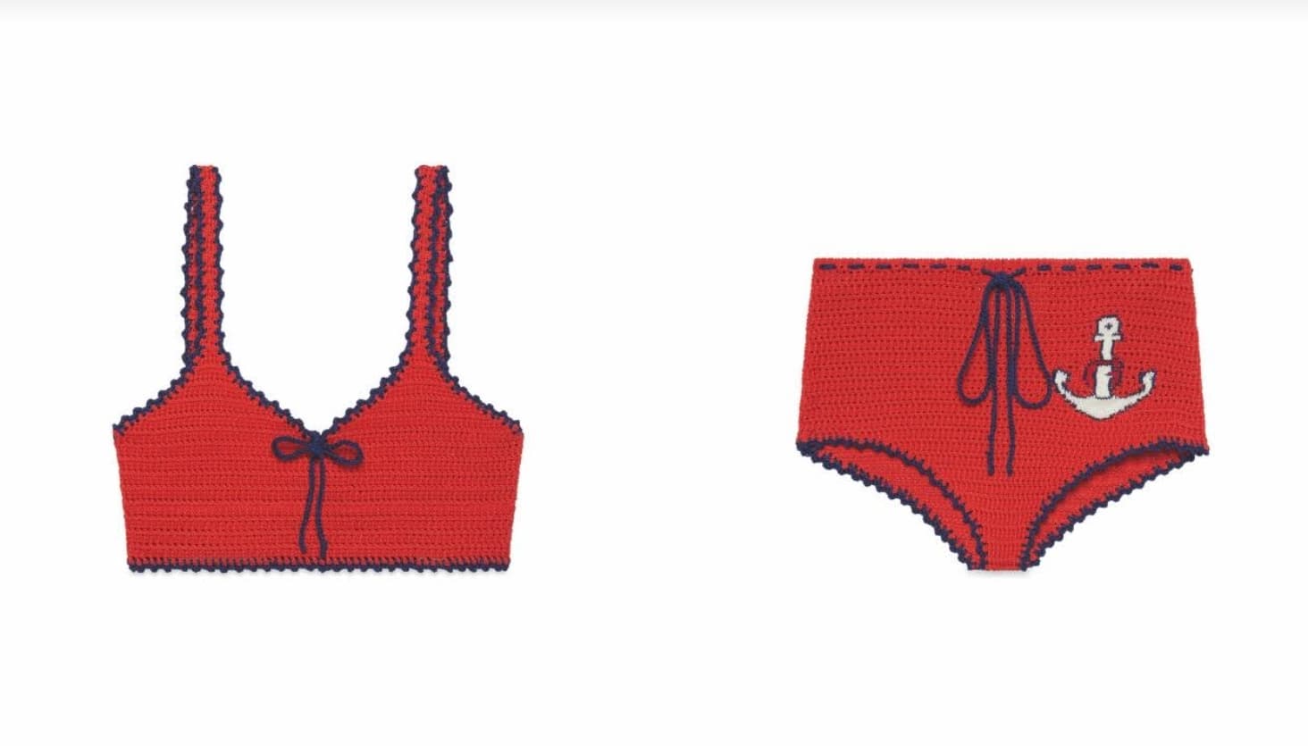 紅黑滾邊泳衣NT$42,000、紅黑滾邊泳褲NT$42,000。(GUCCI提供)