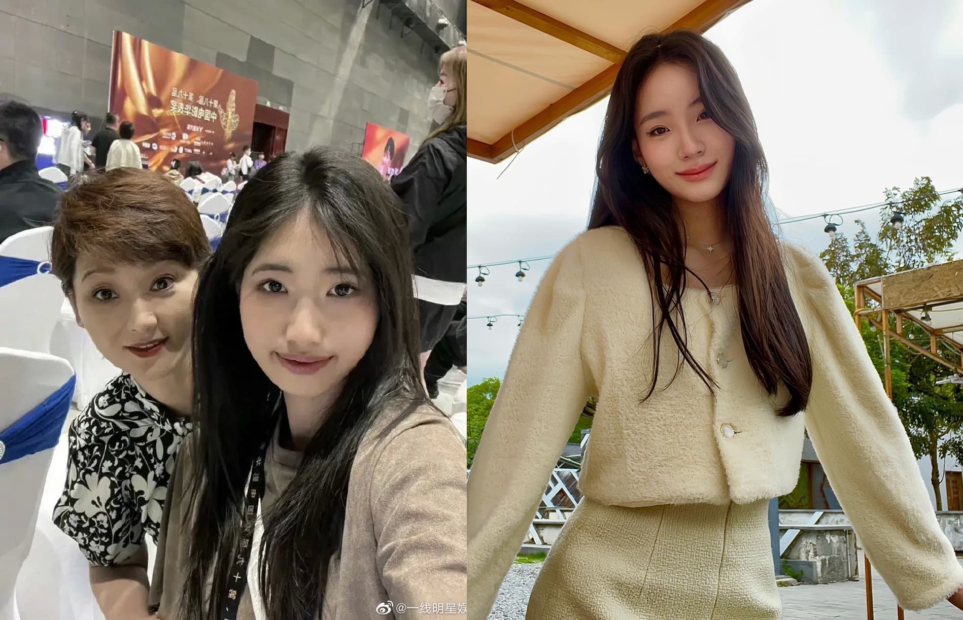 徐朵(左圖右)與Lily年齡相仿、同款髮型、氣質也相近,2人撞臉話題登上熱搜。(微博圖片/Lily IG)