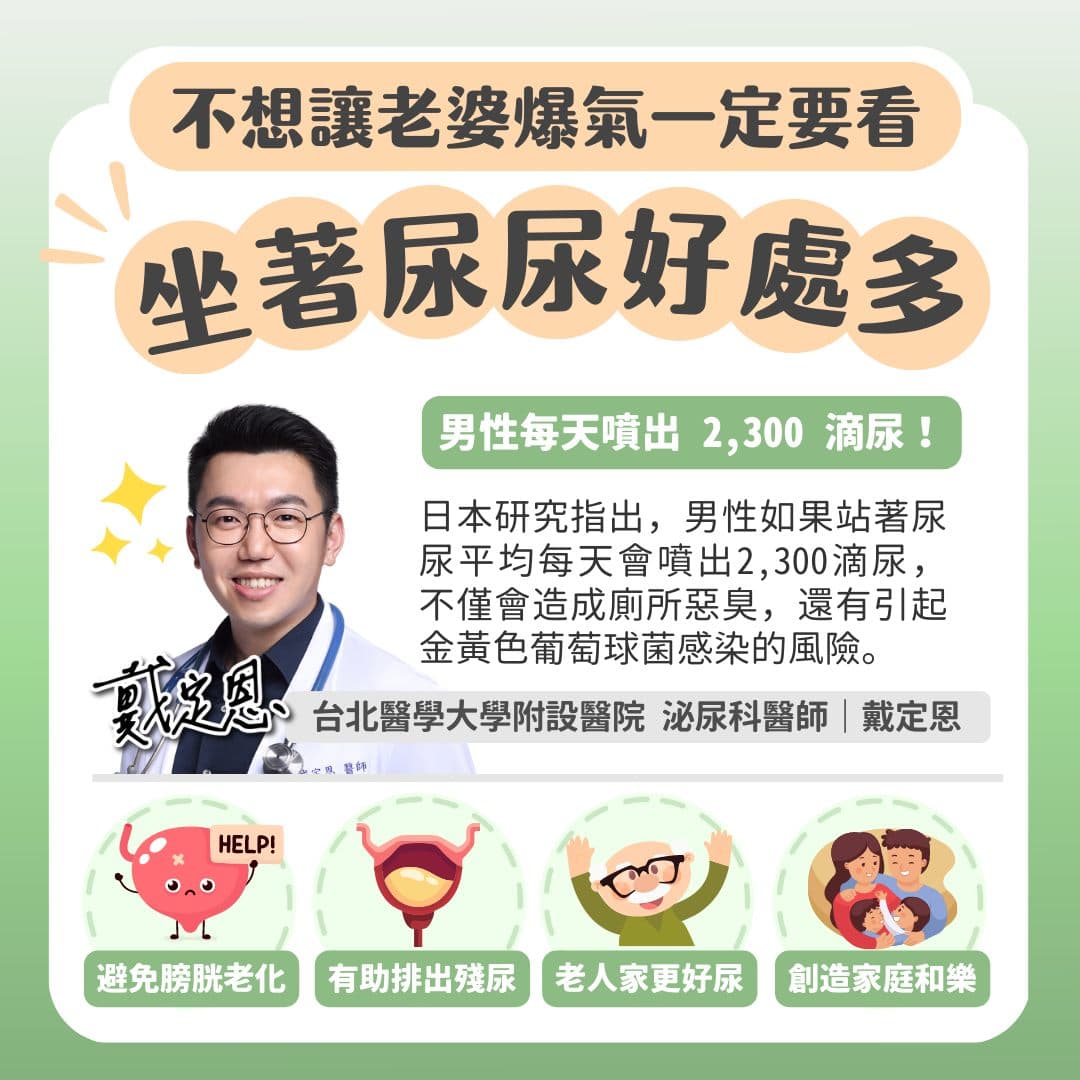 泌尿科戴定恩也曾指出4大男性「坐著尿尿」的好處。(翻攝臉書)
