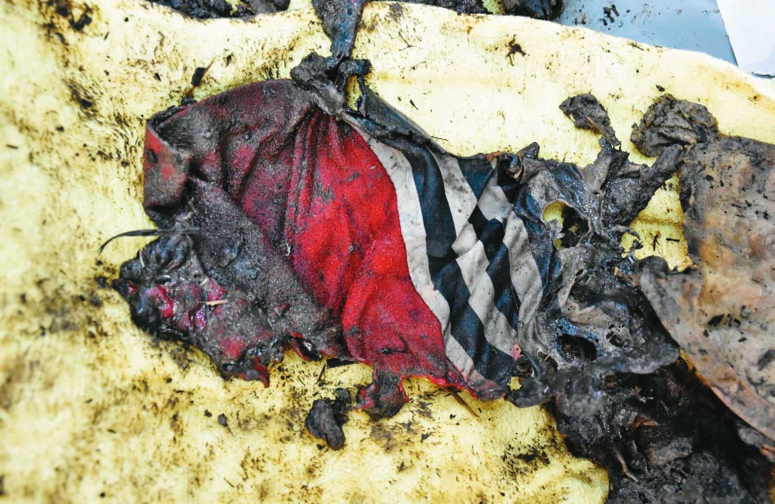 郭母死後遭兒子焚屍,現場遺留死者未燒完的衣物。(東森新聞提供)
