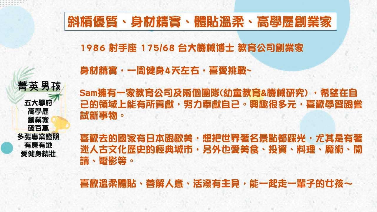 楊申化名Sam,自稱1986年次,卻被前女友查出其實是1980年出生。(讀者提供)