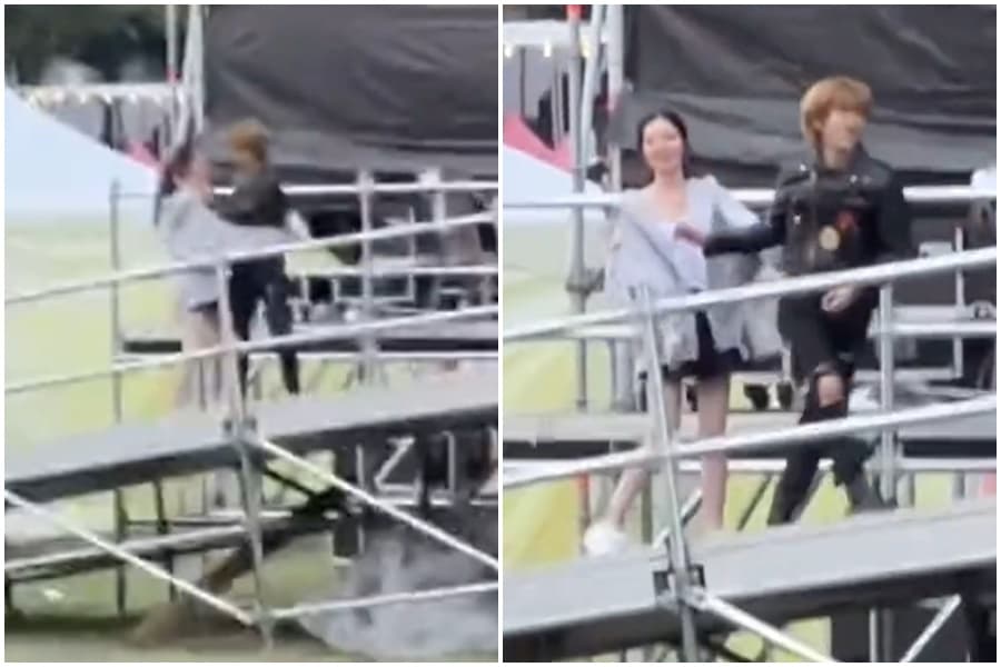 BIG Naughty表演時突然中斷演出離開,原來是跑到後台找女友親熱。(翻攝自推特)