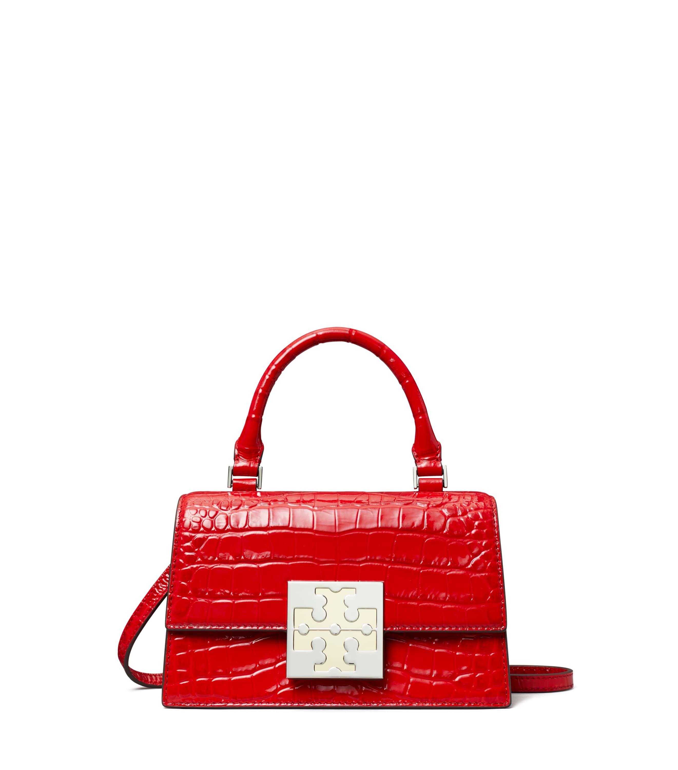 Bon Bon蘋果糖紅色迷你壓紋手提包。NT$17,900(TORY BURCH提供)的Bon Bon包萬元出頭。
