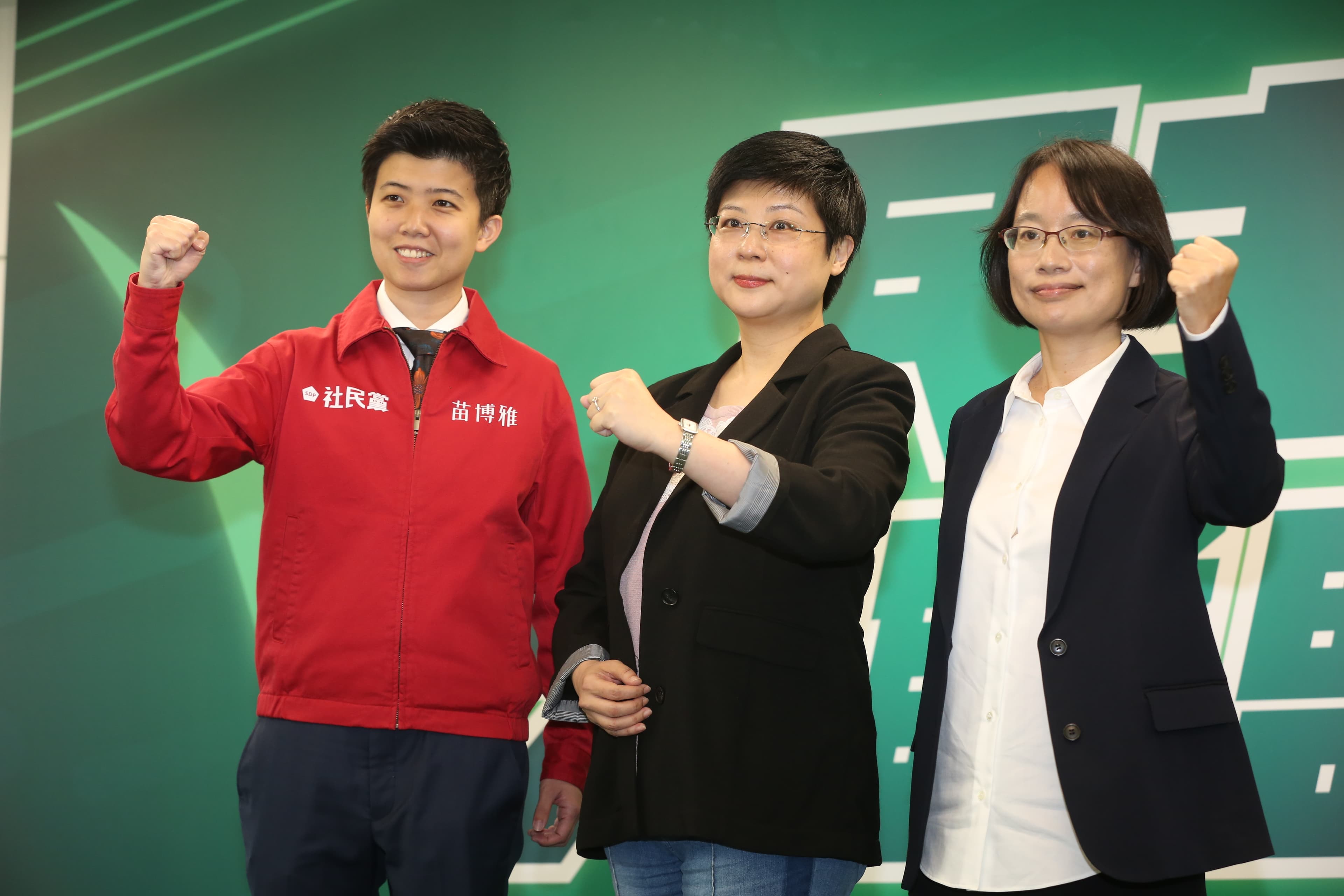 民進黨今公布徵召立委人選,左起苗博雅、林志潔、吳音寧。