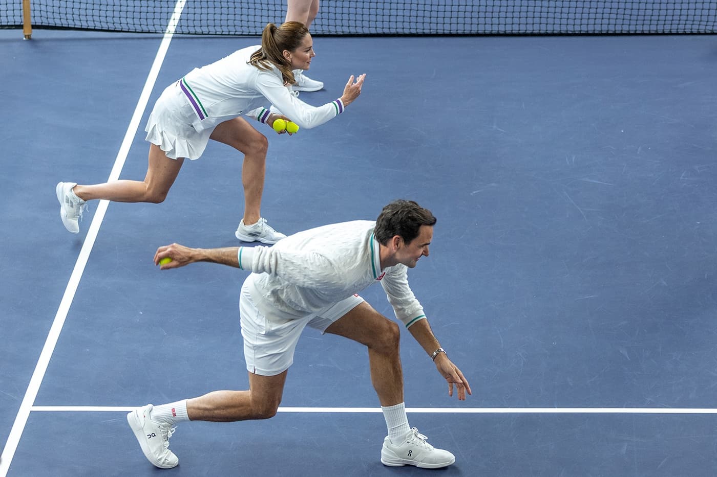 凱特王妃和費德勒一同接受球童訓練。（翻攝Wimbledon官網）