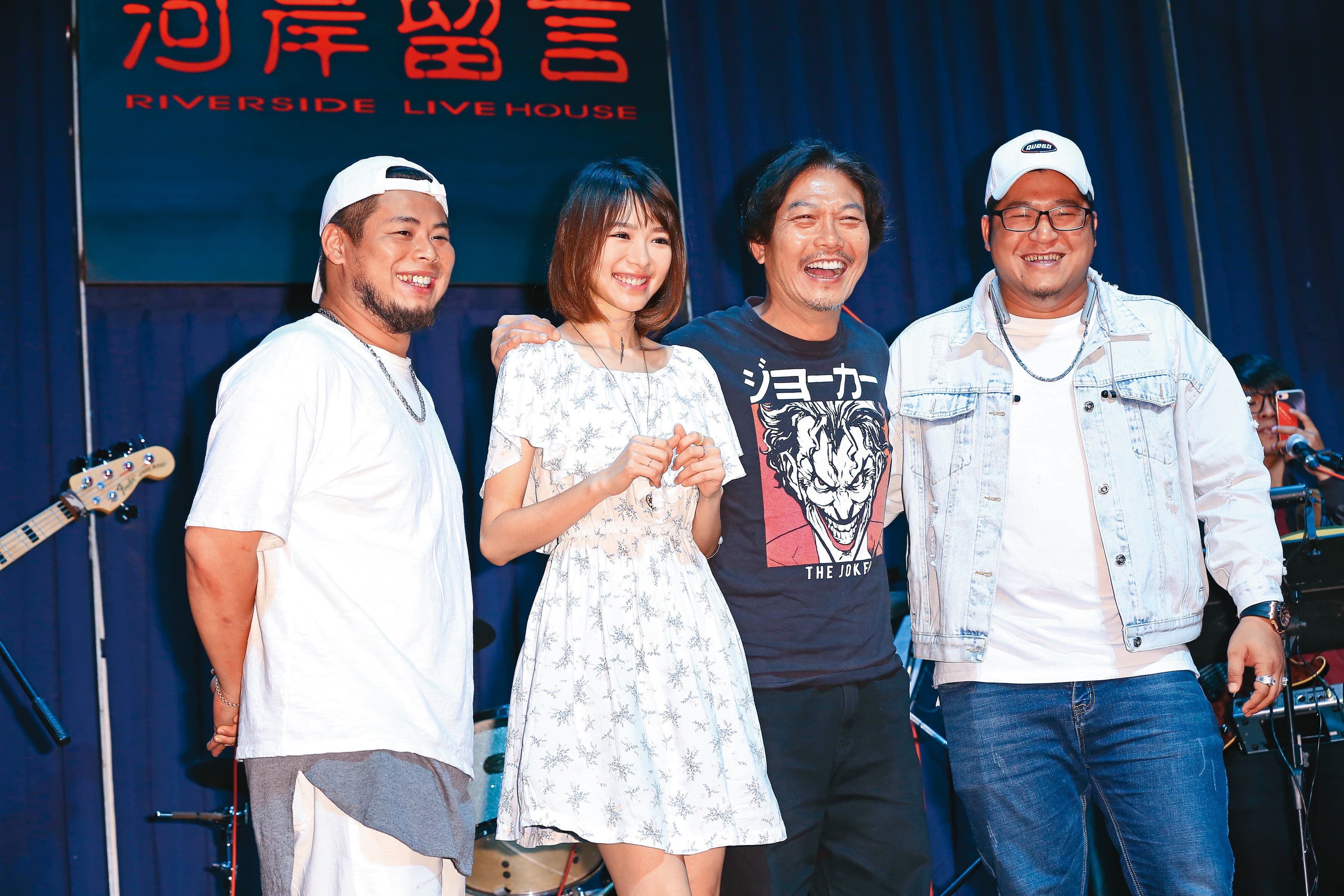 草爺(右起)、錢小豪、林明禎和游否希多年前一起出席演唱會彩排記者會。