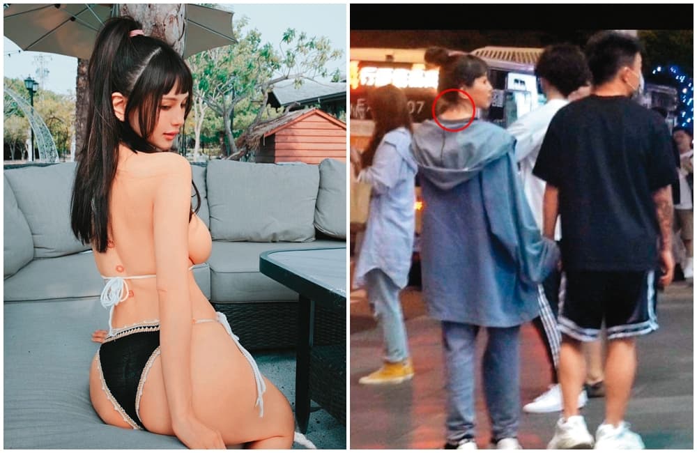 Toyz牽手的包頭妹,經比對後頸刺青和古容榕一致。(翻攝自網路)