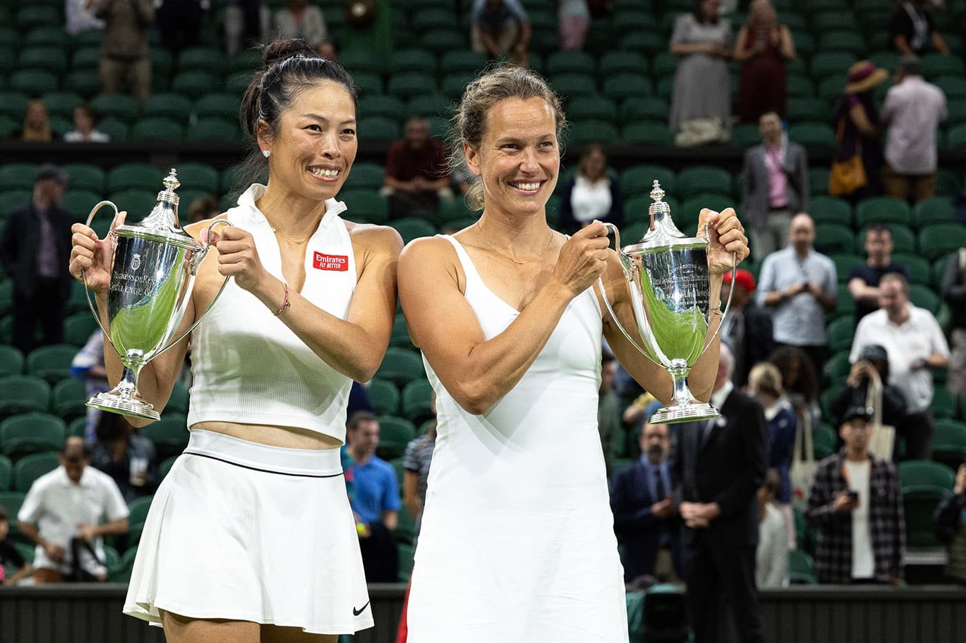 謝淑薇與史崔可娃奪下今年溫布頓女雙冠軍。(翻攝Wimbledon官網)