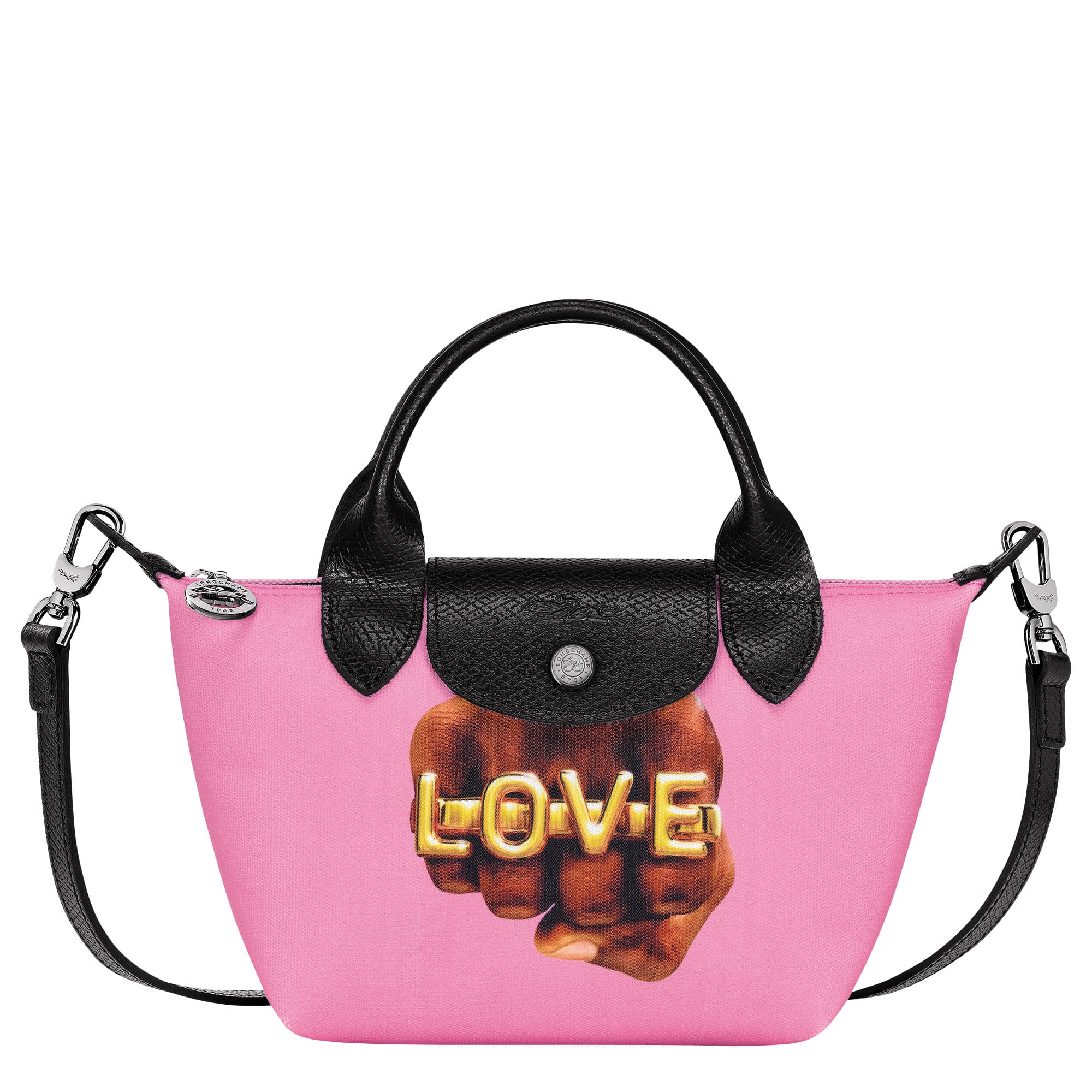 LONGCHAMP X TOILETPAPER聯名系列手提包 (拳頭圖騰)。NT$10,200（LONGCHAMP提供）