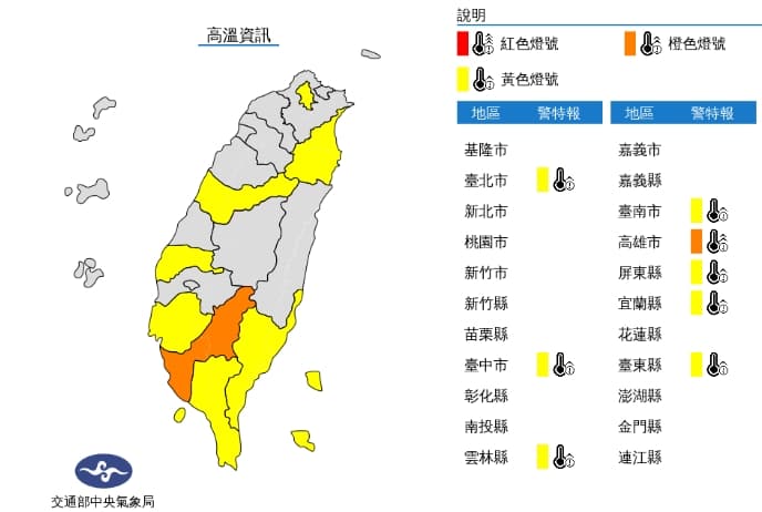 中央氣象局發布高溫資訊。(中央氣象局提供)