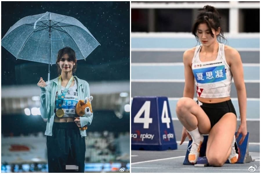 夏思凝撐著雨傘登上領獎台的美照,讓大票網友暴動。(翻攝自微博)