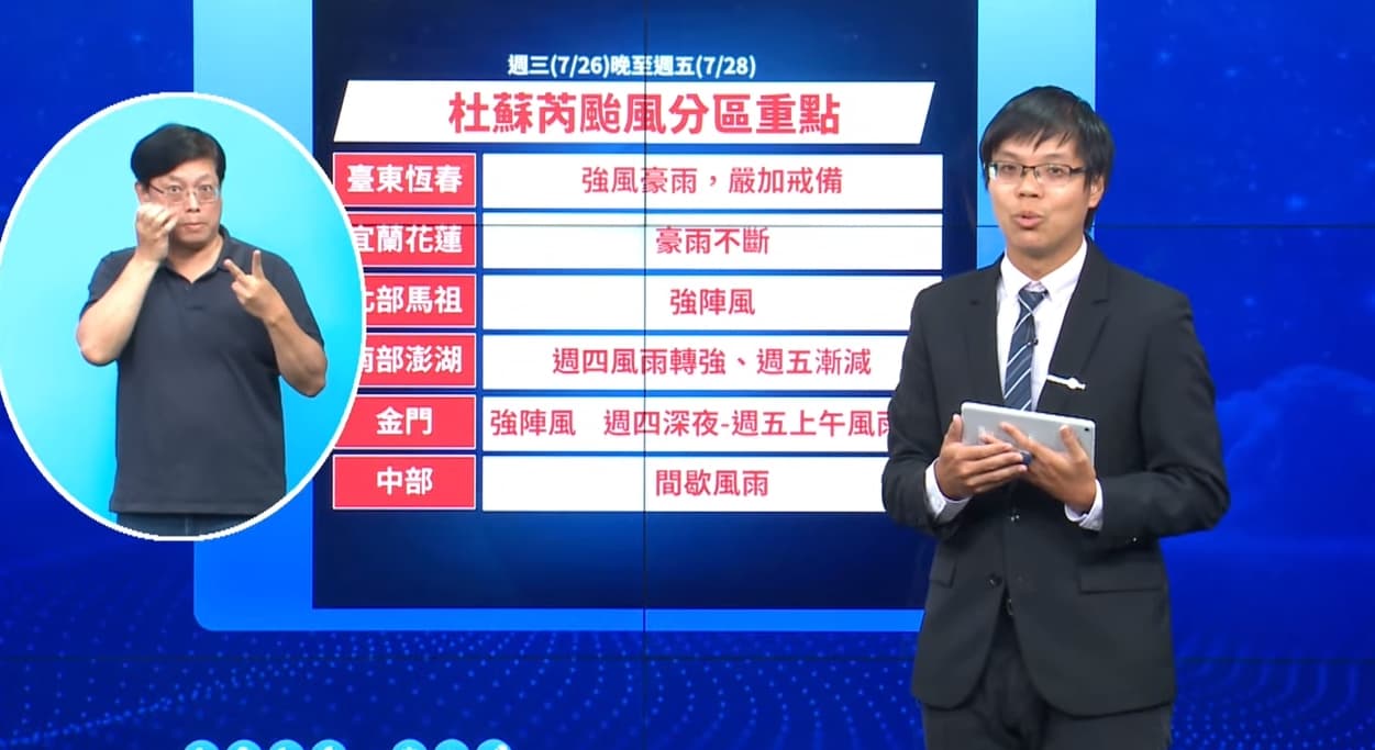 杜蘇芮颱風分區重點。(翻攝自YouTube@CWB氣象局)