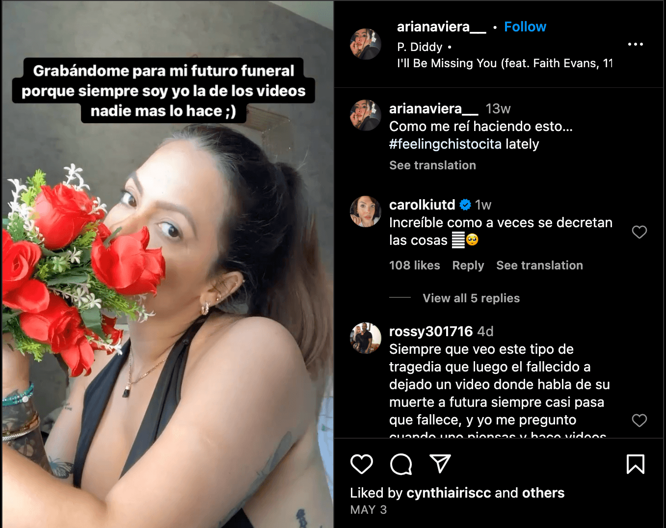 亞莉安娜(Ariana Viera)曾在IG上傳,為自己葬禮拍攝的影片。(翻攝自arianaviera__ IG)