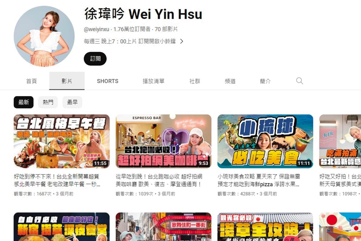 女鮪魚經營旅遊YouTube,但點閱率慘澹,已經3個月沒更新。(翻攝自女鮪魚 YouTube)