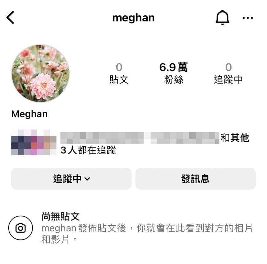這支「@meghan」IG帳號,被爆是梅根悄悄開設的。(翻攝IG)