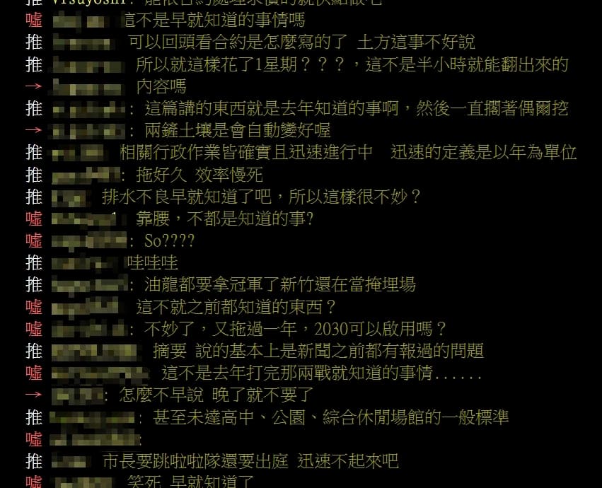 PTT鄉民認為,所謂的檢測報告都是去年就已經知道的問題,認為改善進度已經拖太久。(翻攝自PTT)