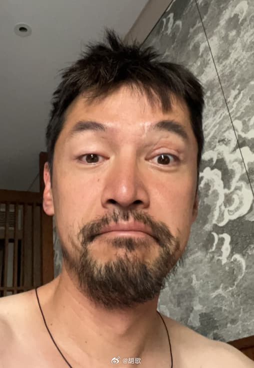 胡歌曬出崩壞自拍照，和他平時在鏡頭前模樣落差甚大。（翻攝胡歌微博）