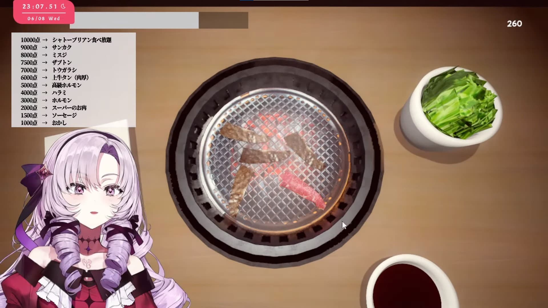 Vtuber壹百滿天原莎樂美實況《燒肉模擬器》。(翻攝自壱百満天原サロメYouTube頻道)