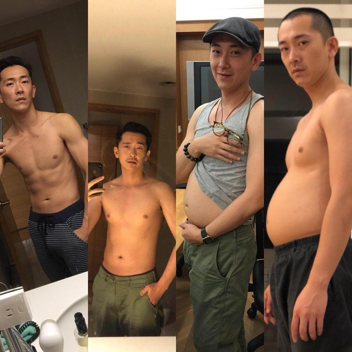 施名帥為電影《灼人秘密》增胖10公斤,原有的腹肌全不見。(施名帥提供)