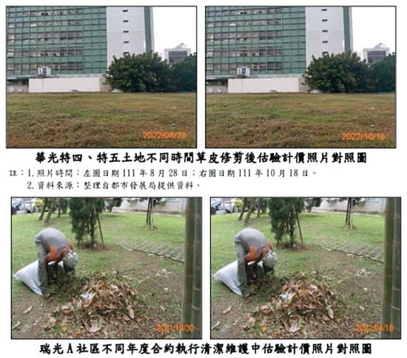 廠商檢附同樣照片請款多次，柯市府時期的都發局卻仍讓它輕鬆過關。（翻攝自審計部報告）