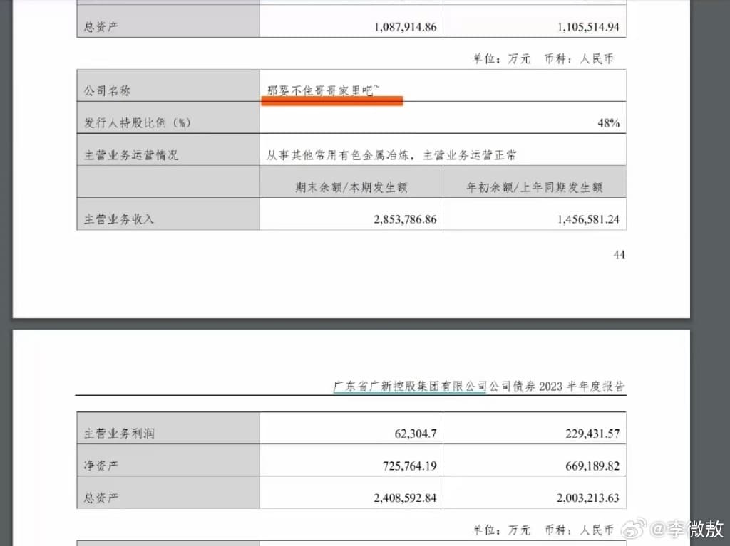 財報上印著「要不住哥哥家裡吧」。(翻自微博)