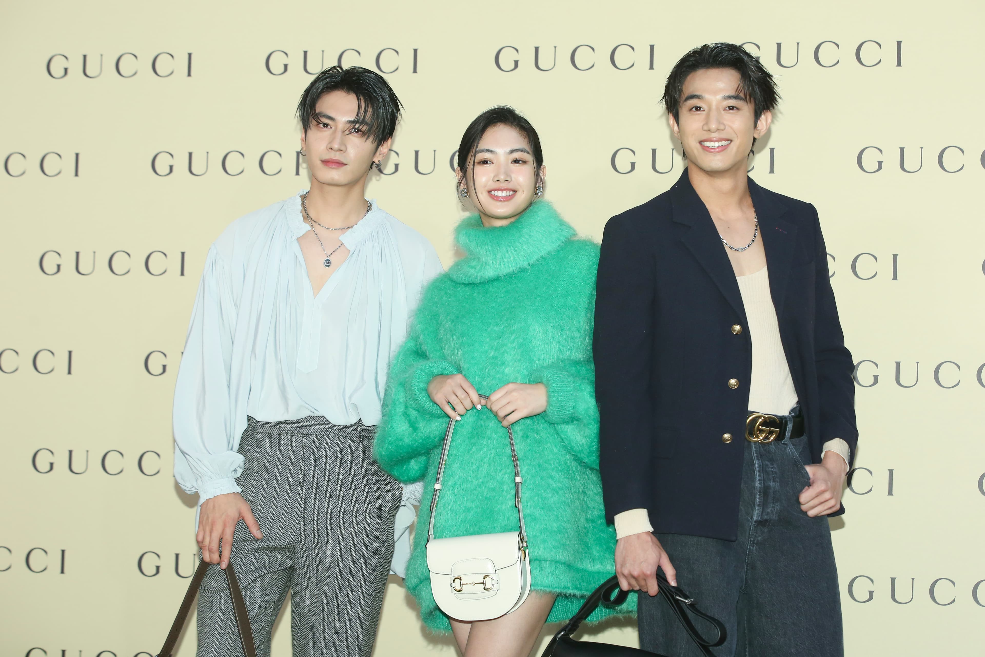 宋柏緯(左起)、何思靜與初孟軒出席GUCCI旗艦店開幕活動。