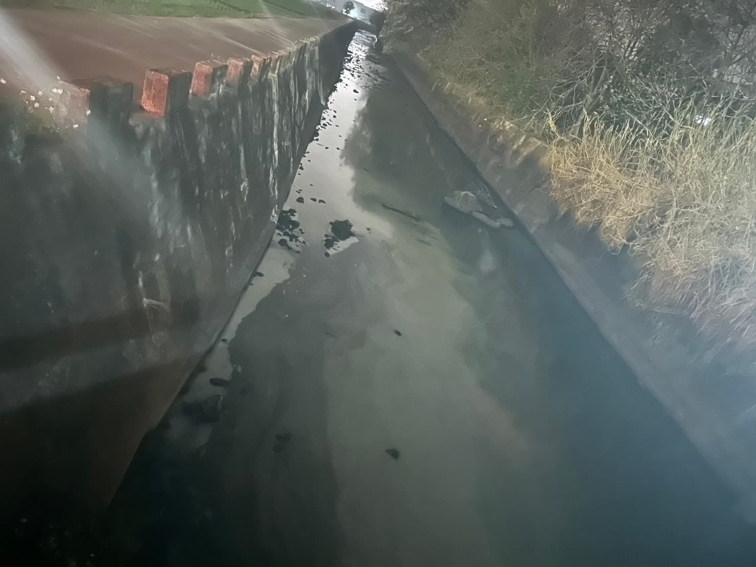 業者將強酸油水傾倒入番仔園圳,汙染周遭農田長達10年。(保七總隊第三大隊提供)