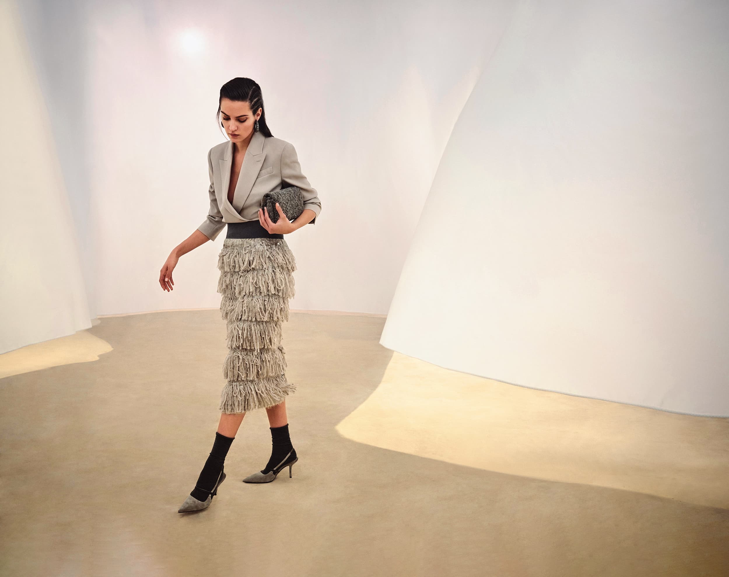 喀什米爾羊絨之王」Brunello Cucinelli,加入蓬鬆馬海毛和氂牛毛展現律動感。(Brunello Cucinelli提供)