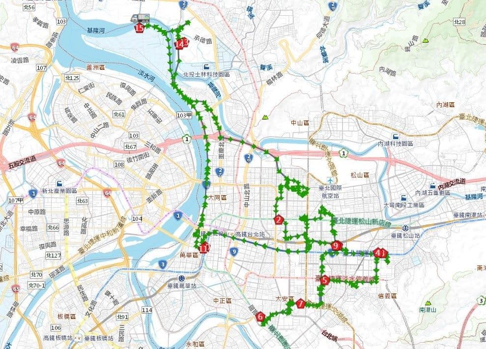 北市環保局追蹤GPS車輛軌跡。示意圖，非違規車輛軌跡。（北市環保局提供）