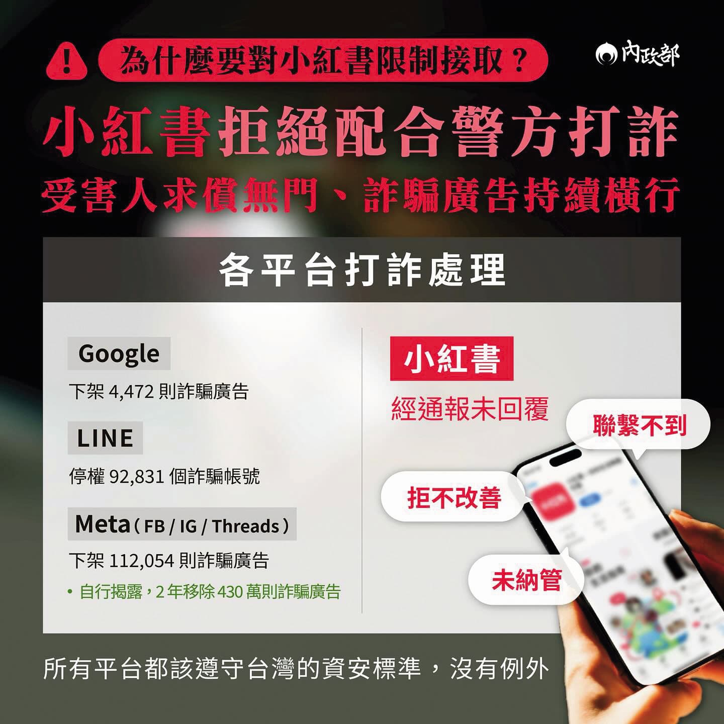 內政部宣布小紅書禁令隔天,綠委在群組抱怨圖卡(圖)給得太慢。(翻攝內政部臉書)