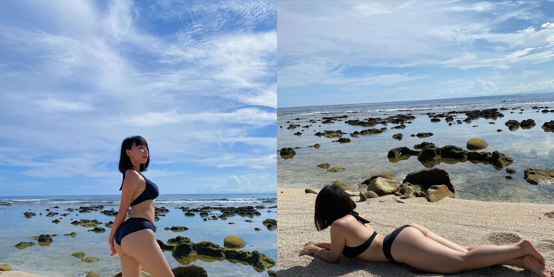 阿妙在社群分享比基尼辣照,眾人目光被豐滿臀線吸引。(翻攝IG@sona_0322)