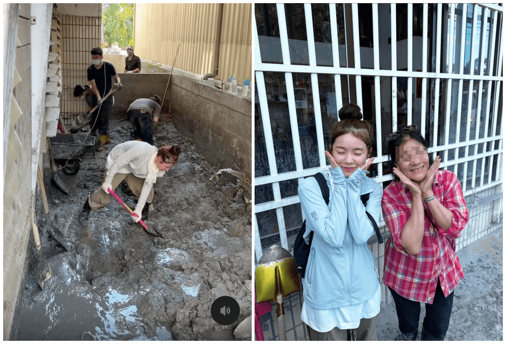 李多慧與受災婦女合照,對方臉上掛著笑容。(翻攝李多慧Threads)