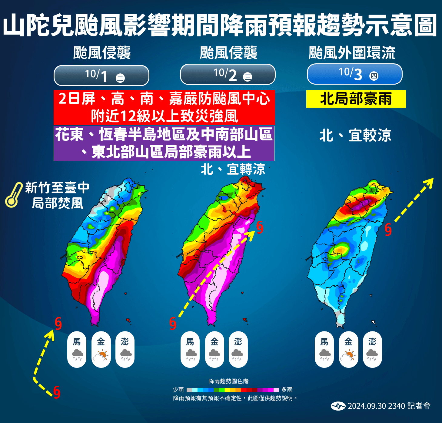 中央氣象署說明降雨趨勢。(中央氣象署提供)