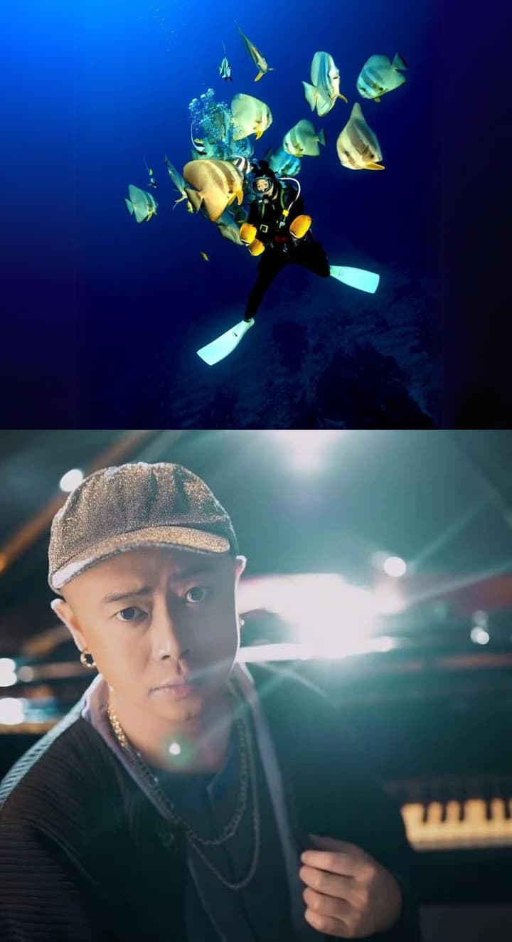 彈頭出道19年推出首張專輯《時光女伶》,封面選擇他最愛的潛水照(上圖)。(美秀創意提供)