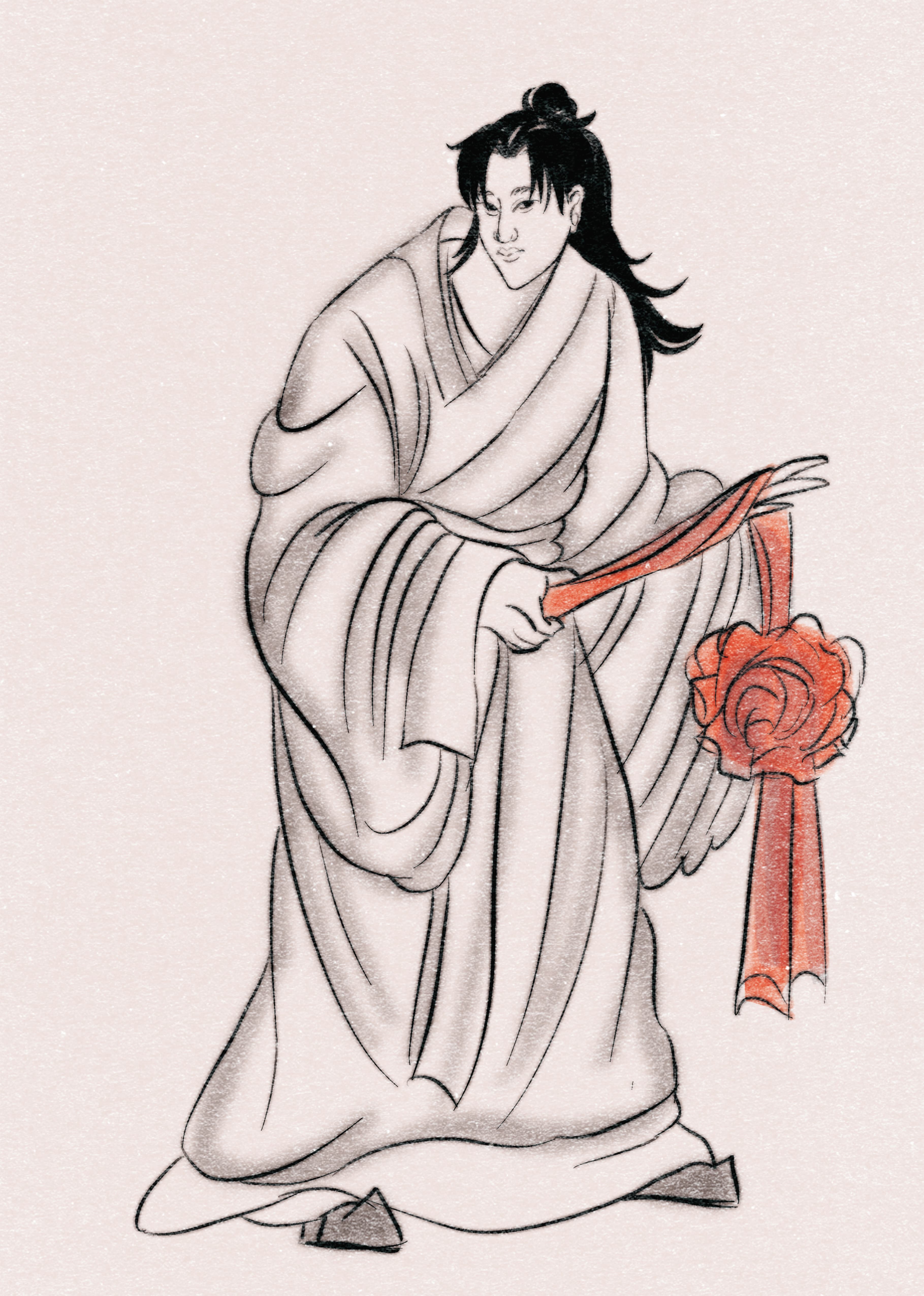 漫畫中另外收錄由繪師「輝」創作的水墨角色插畫，此角色為馬文才。（黑白文化提供）