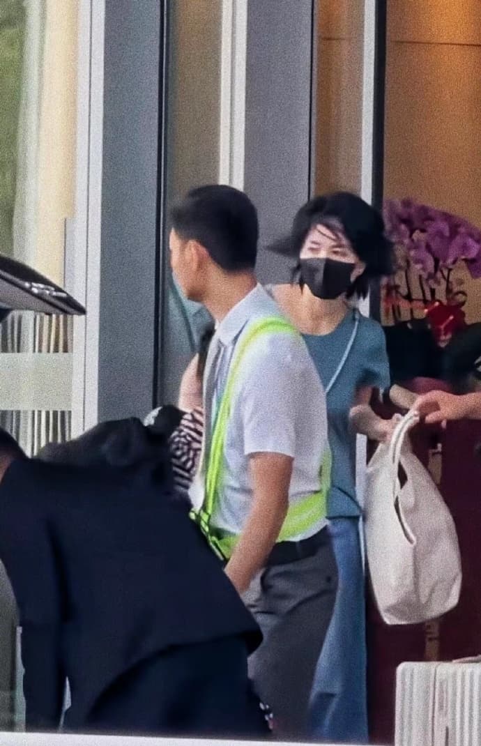 王菲要顧行李還要指揮機場工作人將行李搬上車,略嫌狼狽,連頭髮都被風吹亂了。(微博圖片)
