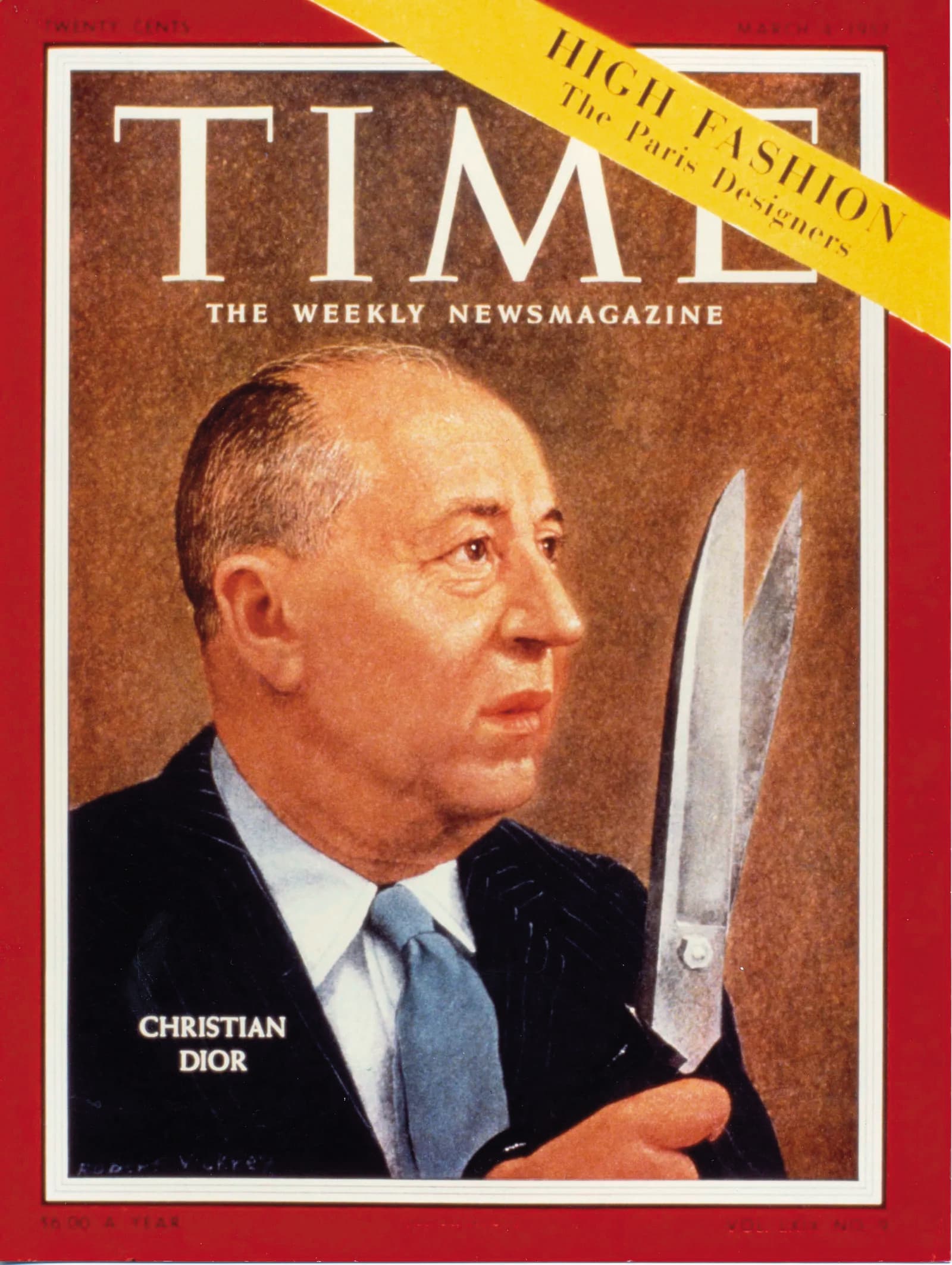 1957年,Dior成為首位登上《時代》封面的時裝設計師。(翻攝自《時代》網站)