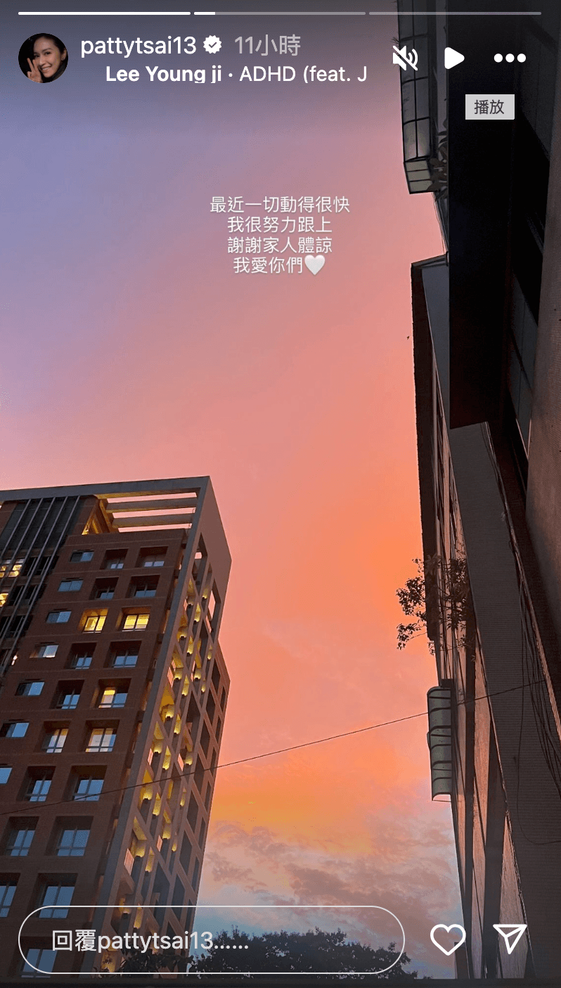 蔡依珊發限動表示「最近一切動得很快。」(翻攝蔡依珊IG)