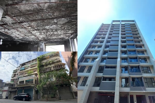 作為新北市最早成功完工的自主更新指標,「蘆洲民義段」過去也是外牆斑駁的老舊建物,在住戶自己當家與公私協力下,111年順利蛻變為防震、美觀的現代大樓。這張改建前後的強烈對比,不僅見證了舊社區市容的翻轉,更證明了由下而上的自主更新,確實能為市民換來安心安居的新生活。(資料畫面/蘆洲民義段都更前後比對圖)