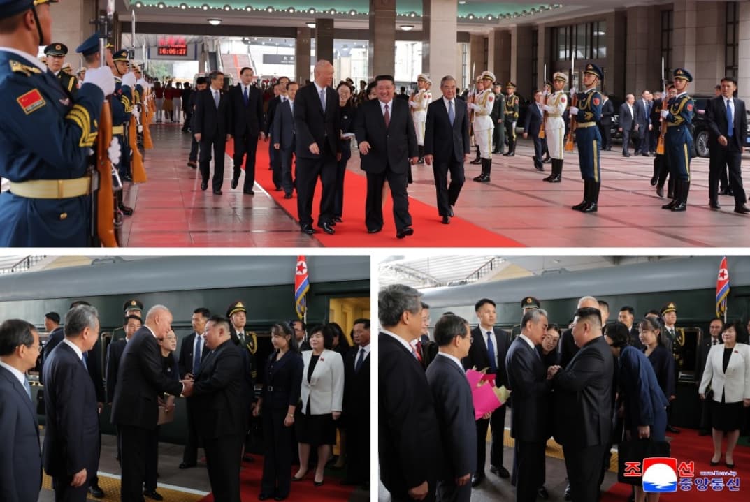 北韓官媒昨日第一時間曝光金正恩抵達北京的畫面。(翻攝自朝中社官網)
