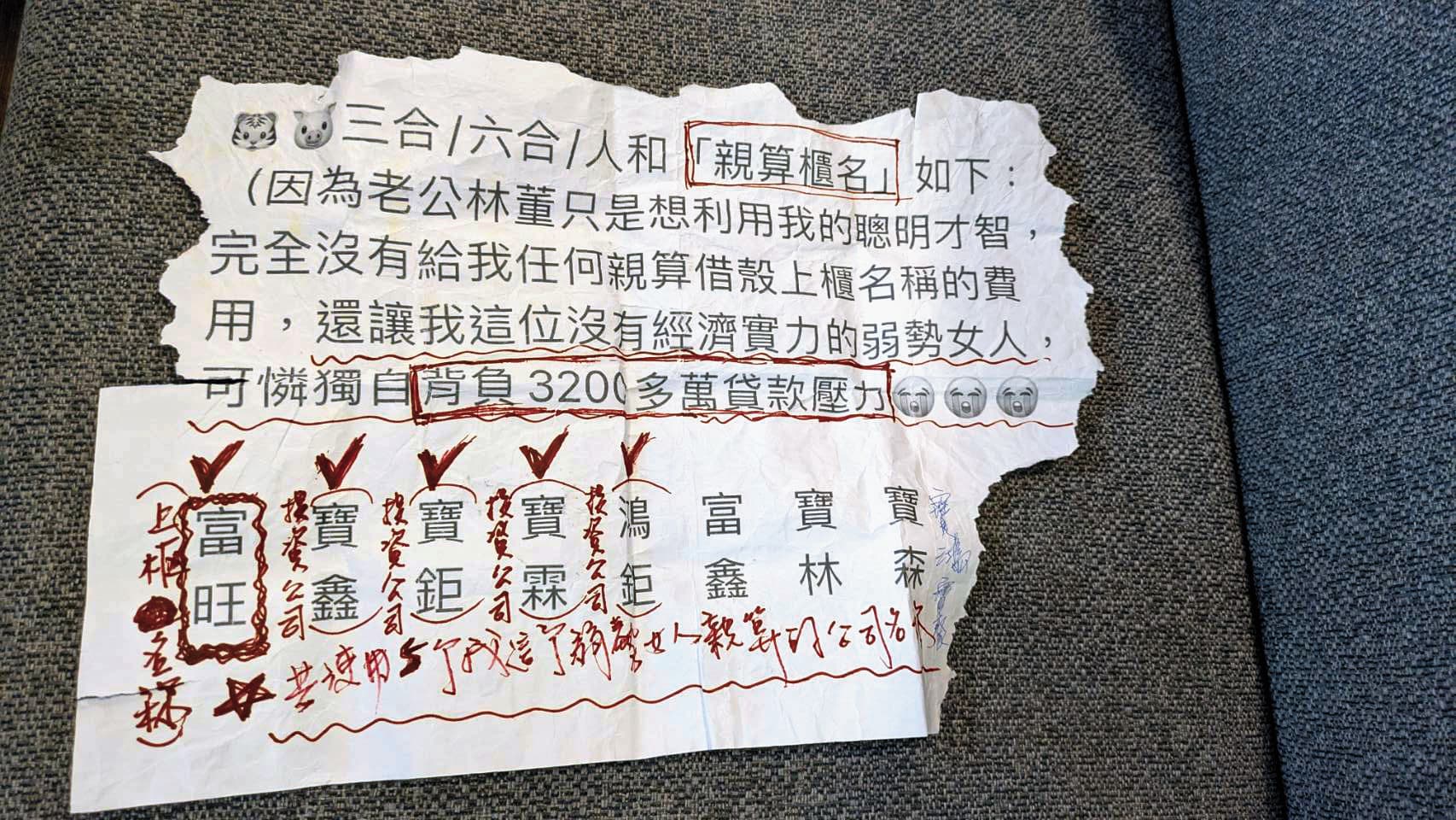 「富旺」等集團名字都是施小姐算出來的好名字。(讀者提供)