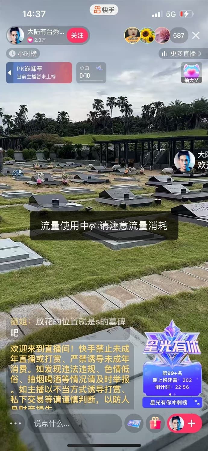 劉男疑似到安葬大S的墓園進行直播,讓中國網友看不下去開罵。(翻攝自微博)