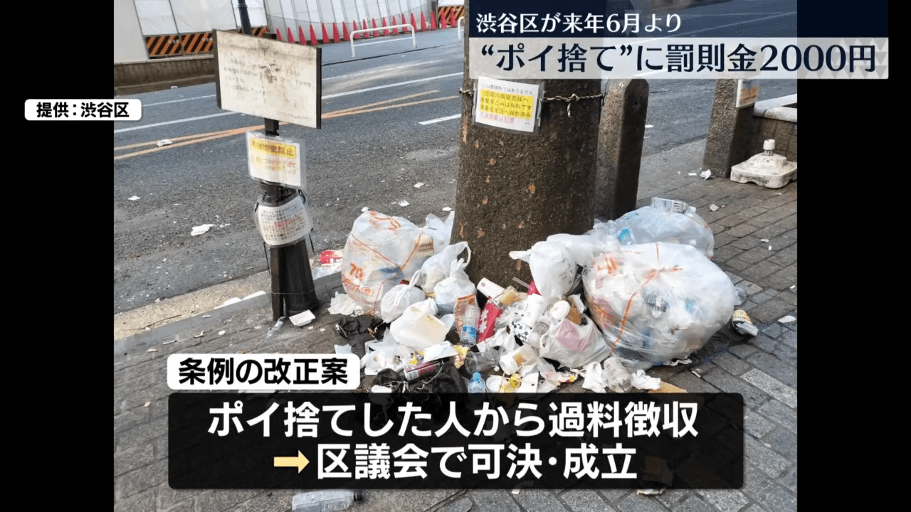 澀谷近年來亂丟垃圾的問題增加,當地政府為此祭出因應措施。(翻攝自YouTube 日テレNEWS)