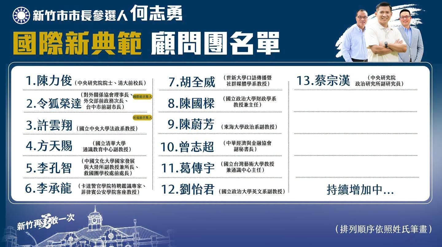 何志勇公布市政顧問團名單。(翻攝自何志勇臉書)