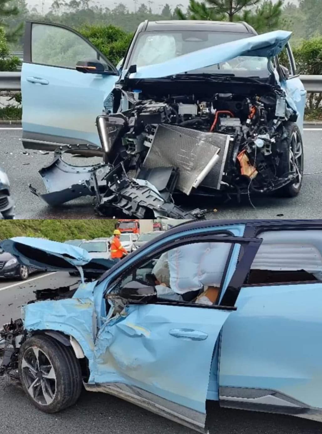 劉樂妍去年車禍頻傳,還曾在快速道路上撞爛車頭。(翻攝微博)